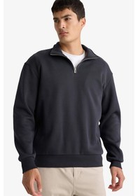 Resim Defacto Regular Fit Dik Yaka Yarım Fermuarlı Basic Düz Sweatshirt X7405az25auar214 Antrasit 