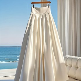 Resim Kadınlar İçin Yüksek Bel A Kesim Etek - Şık Pilisli Tasarım, %100 Polyester, Makinede Yıkanabilir, Düz Renk, Her Mevsime Uygun Günlük ve Resmi Giyim 