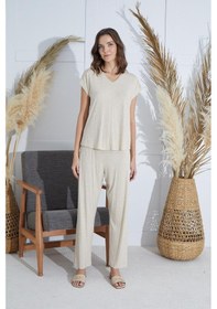 Resim Sevim Kadın Kısa Kol Bej Melanj Pijama Takım C6t4n951 001 