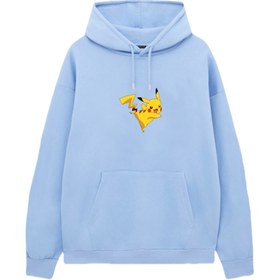 Resim VENHENA Pokemon Pikachu Bebe Mavi Kapüşonlu Sweatshirt - Hoodie 