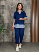 Resim Genel Markalar Kadın Modal Kumaş çizgili Gömlek Yaka Ikili Takım 