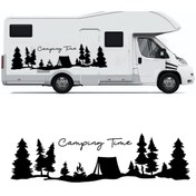 Resim Melek Pazarı 160 X 44 Cm Kamp Zamanı, Camping Time Orman Manzara Karavan Sticker, Kamp Sticker 