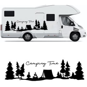 Resim Melek Pazarı 160 X 44 Cm Kamp Zamanı, Camping Time Orman Manzara Karavan Sticker, Kamp Sticker 