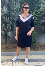 Resim Büyük Beden Lina V Yaka Elbise Siyah 