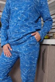 Resim Moda Kadın Pamuk Kapşonlu Cepli 3 İplik Saks Eşofman Takım Saks 