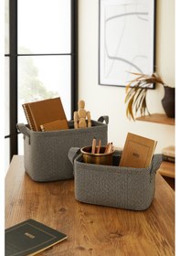 Resim Ocean Home Textile 2'li Antrasit Renk Dokulu Kumaş Sepet Set 24 x 17 x 12 / 30 x 21 x 18 cm 
