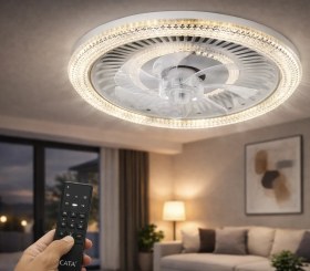 Resim Kristal Ledli Tavan Vantilatörü Kumandalı Sessiz Dimlenebilir 8 Pervaneli 6 Kademeli Zaman Ayarlı 
