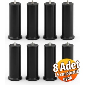 Resim Badem10 Keson 8 Adet 15 cm Siyah Plastik Mobilya Baza Tv Ünitesi Yükseltme Ayağı Robot Süpürge Uyumlu 