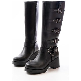 Resim İdimilla 5109-3015 Siyah Topuklu Fermuarlı Toka Aksesuarlı Günlük Kadın Çizme Çok Renkli 