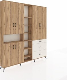 Resim Arges Dolap 13 Raflı 3 Çekmeceli 6 Kapaklı 220x30x243 Çam-çam/aytaşı Atlas Çam/aytası 