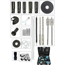 Resim Staxx Power 10PILLI 4 Akülü 388VF Bl Motor Kırıcı Delici + Taşlama + Somun Sökme + Dal Budama + Matkap Makas Set 