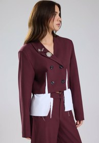 Resim tw3 Kadın Broş Detaylı Kruvaze Pis Dikim Tasarım Blazer Ceket 