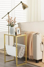 Resim TOLIAHOME Gold Renk Temperli Cam Gazetelik Dergilik Yan Sehpa Koltuk Sehpası Servis Sehpası 