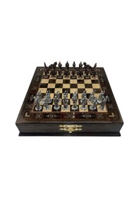 Resim Gifthome Premium Orta Boy Metal Truva & Sparta Satranç Takımı Ve Sandıklı Masif Ahşap Satranç Tahtası 28x28x5,5 Cm. 