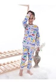 Resim TUGSE Dinozor Ve Araba Baskılı Çocuk Pijama Takımı 
