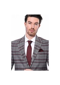 Resim Wessi Ekose Desenli Slim Fit Bordo Erkek Ceket 001 