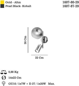 Resim Lucea Tıerra 1+1 Kobalt Aplik 1xgu10+1xe27 