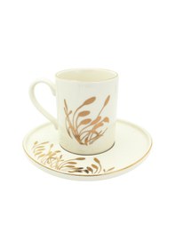 Resim Altın Yaldızlı Başak Desenli 6 Kişilik Porselen Fincan Takımı Altın 