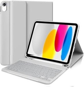 Resim m.tk moveteck iPad 11. Nesil A16 2025/10. Nesil 10.9 İnç ile Uyumlu Tablet Klavyeli Kılıf, Kablosuz Bluetooth, Kalem Bölmeli, Gri 