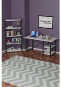 Resim Metal Kitaplık 5 Raflı + 60x120 Cm Çalışma Masası Beyaz 