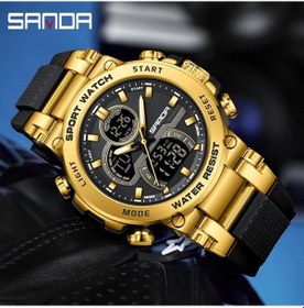 Resim Oldfriend Sanda Erkek Spor Dijital Kronograf Alarmlı Su Geçirmez Mavi Siyah Saat Black Golden Diğer 