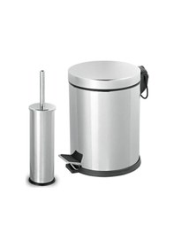 Resim Paslanmaz Pedallı 8 Lt Çöp Kovası - Klozet Fırçası 2'li Banyo Seti Gri 