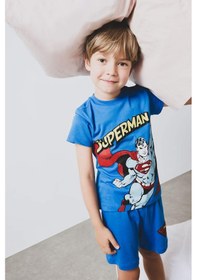Resim DeFacto Erkek Bebek Superman Pijama Takımı Kısa Kollu Penye Üst Beli Lastikli Şort E1189A525HSBE64 