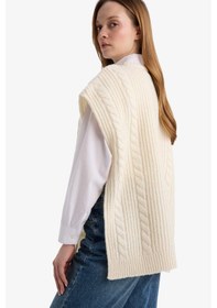 Resim Defacto Loose Fit Bisiklet Yaka Yırtmaçlı Triko Süveter G4745ax25wnbg646 Bej-bg646 