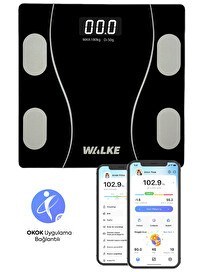 Resim Walke Premium Seri Dijital Baskül Yağ Su Kas Vücut Kitle Endeksi Kilo Ölçer Tartı 30x30 CM Siyah 