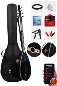 Resim Yonka B-145K Kısa Sap Ceviz Ağacı Siyah İnci Kaliteli Gürgen Sap Saz Bağlama Seti 