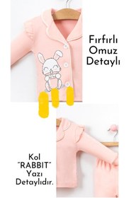 Resim Sparrow Laurel Kız Bebek Tavşan Baskılı Önden Düğmeli Pijama Takımı,alt Üst Gecelik Takımı 6-24 Ay 