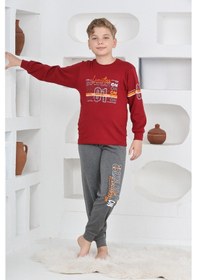 Resim Modanino Erkek Çocuk Baskılı %100 Pamuk İnterlok Kumaş Pijama Takımı 12446 Petrol Mavisi 