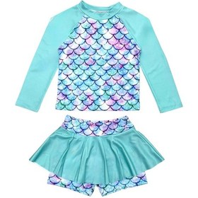 Resim Lolliboomkids Kız Çocuk Balık Sırtı Desen Uzun Kollu Tayt Etekli 2 Parça Mayo / Bikini Takımı Çok Renkli 