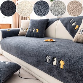 Resim Modern Nakışlı Karikatür Pati Desenli Peluş Koltuk Kılıfı Seti, Kalın Sherpa Polar Kumaş, Evcil Hayvan Dostu Kaymaz Koltuk Koruyucu, Makinede Yıkanabilir, Çeşitli Koltuk Türleri İçin Uygun - Oturma Odası, Ofis Mobilyaları Sıcak Kılıflar 