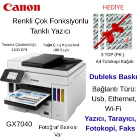 Resim Canon Maxify GX7040 Wi-Fi Renkli Çok Fonksiyonlu Tanklı Mürekkep Püskürtmeli Yazıcı+3top A4 Hediye 