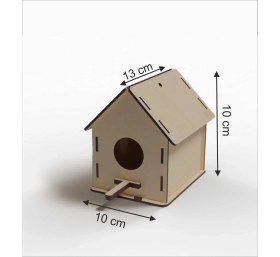 Resim Bir Reklam Boyanabilir Ahşap Kuş Evi - 10X10X13 cm | 3 mm Ham Mdf (Demonte) 