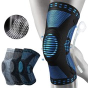 Resim 1 adet Ayarlanabilir Kompresyon Diz Destekli Patella Stabilizasyonu & Çift Yay Destekli Kolluk - Nefes Alabilen, Esnek Kumaş Siyah & Mavi Renkte Erkekler & Kadınlar İçin - Koşu, Basketbol & Spor Aktiviteleri İçin Mükemmel, Spor Diz Destekliği 