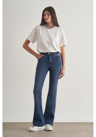 Resim Mizalle Skinny Fit Flare Paça Koyu Mavi Denim Pantolon Mavi 
