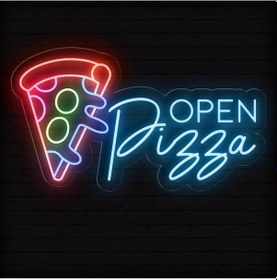 Resim Open Pizza Yazılı Neon Tabela Turkuaz 