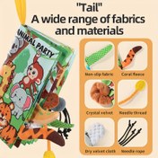 Resim 6 Sayfalık Hayvan Partisi Kumaş Kitap - Etkileşimli Duyusal Öğrenme Oyuncak, Dayanıklı Polyester, Kolay Temizlenir ve Toksik Olmayan, 0+ Yaş İçin Noel veya Doğum Günü Hediyesi 