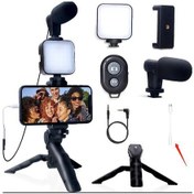 Resim Yaozixa Masaüstü Çok Fonksiyonlu Bacak Işıklı Mikrofon Seti: Bluetooth + Tc Ses Adaptörü, Dslr Ve Toplantılar İçin Taşınabilir Işık 