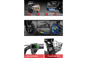 Resim Cool Wheels Elektrikli Oturaklı LED Işıklı Çocuk Scooter - 250W Yerli Üretim Harley Model (8-12 Yaş) 