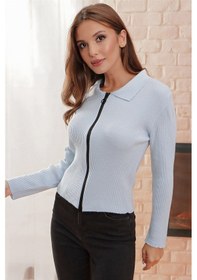 Resim Çift Açılır Fermuarlı Polo Yaka Hırka Bebe Mavi 