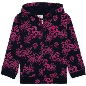Resim U.S. Polo Assn. Kız Çocuk Lacivert Kapüşonlu Fermuarlı Çiçek Desenli Sweatshirt 50317959-VR033 