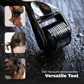Resim 1 adet Siyah Paslanmaz Çelik Yüz Silindiri, 0.25mm Hassas Mikro Uçlar, Ergonomik Kolu - Hafif Peeling Aracı Erkekler ve Kadınlar İçin, Günlük Yüz Bakımı İçin İdeal Cilt Bakımı Hediyesi, Yüz Bakımı Aracı | Ergonomik Kolu | Pürüzsüz Dokulu 