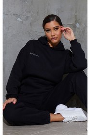 Resim CLAYES Established Eşofman Takımı Sweatshirt Jogger - Siyah Baskılı Oversize Şardonlu Kapüşonlu Lastik Paç 