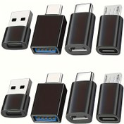 Resim 8'li Siyah USB'den USB C Adaptör, USB Type C Dişi USB Adaptör, Micro USB'den USB C Dişi Erkek Dönüştürücü Konnektör, Laptop Araba Akıllı Telefon Kulaklık Mikrofon PC için, USB'den USB C Adaptör 