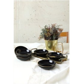 Resim Keramika Siyah Gold Halka Çerezlik / Sosluk 13 Cm 6 Adet Siyah 