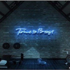 Resim Time To Beast Yazılı Neon Tabela Turkuaz 
