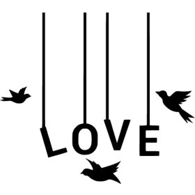 Resim Love ve Kuşlar Duvar Dekor Sticker 40 x 36 cm 
